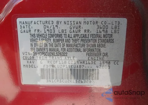 2019 Nissan Kicks Sr z USA, uszkodzony, nr VIN 3N1CP5CU2KL526322